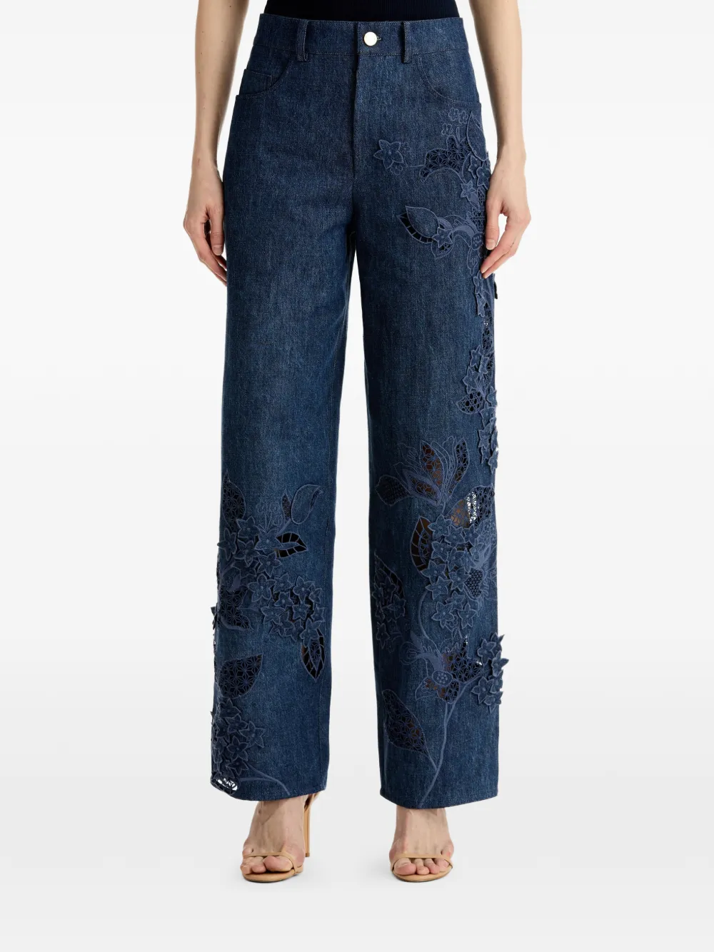 Oscar de la Renta Denim jeans met bloemdetail Blauw