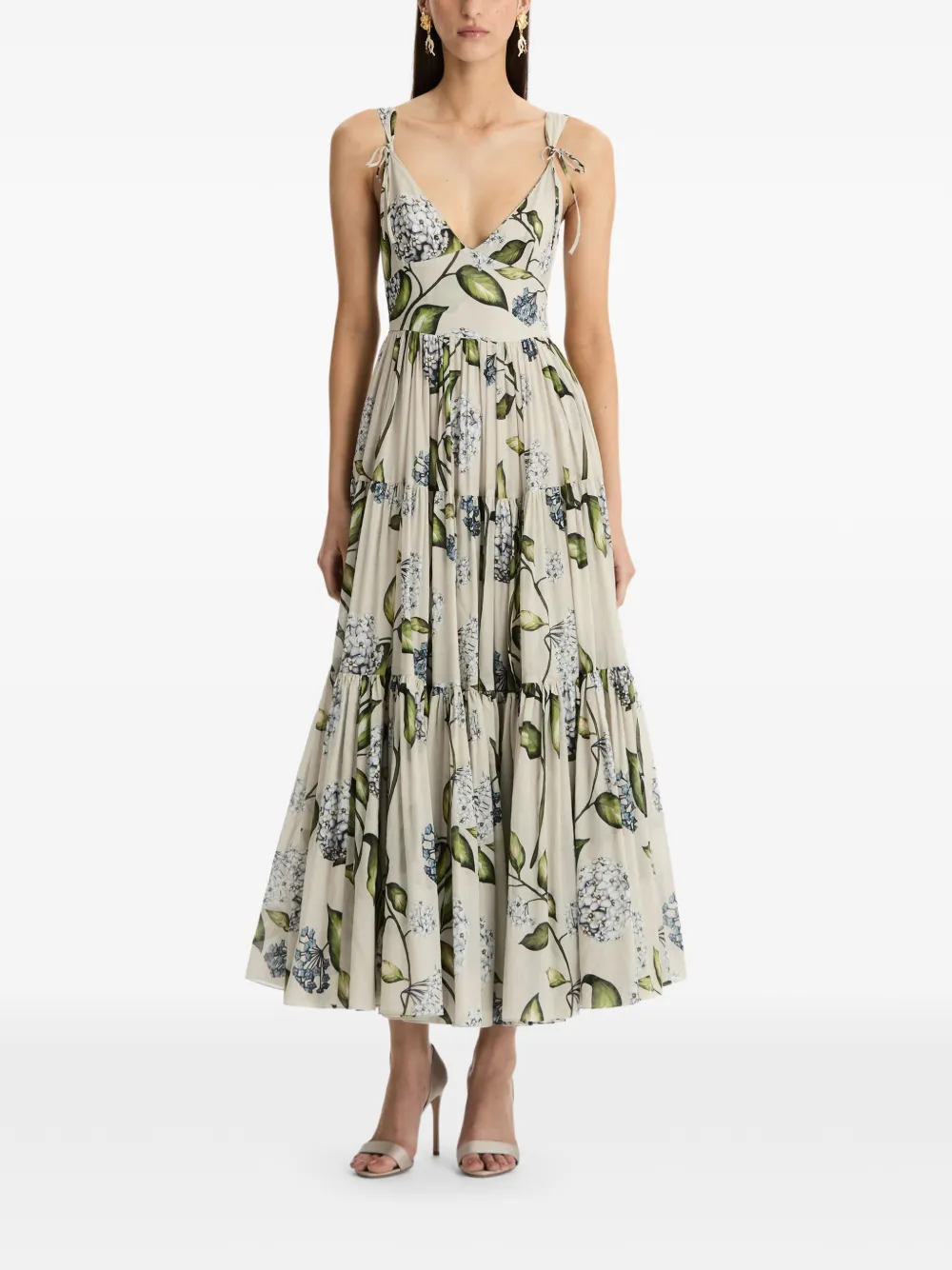 Floral-Print V-Neck Midi Dress