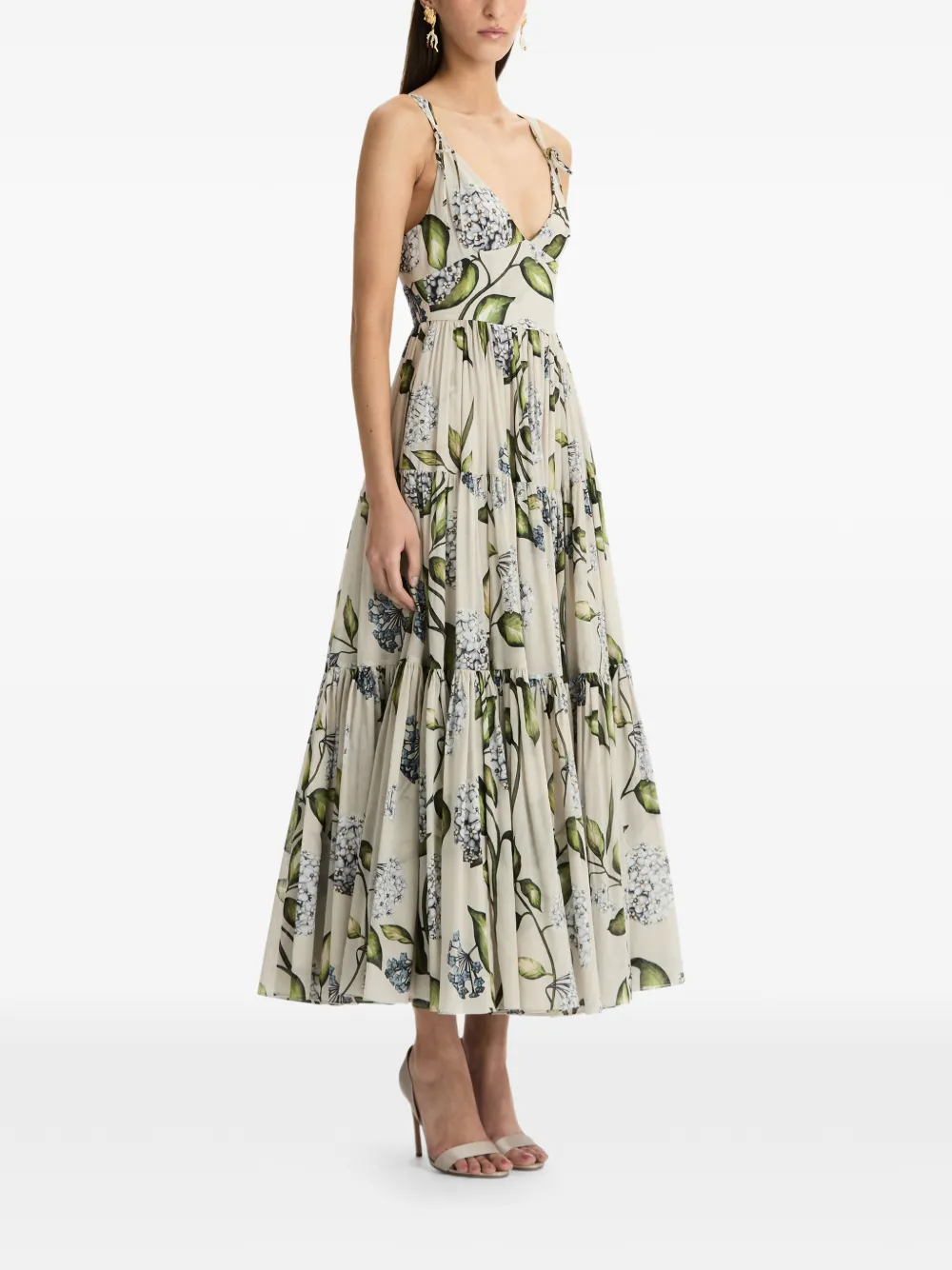 Floral-Print V-Neck Midi Dress
