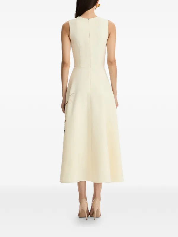 oscar midi dress beige Oscar De La Renta Belted Fringed Printed Midi Dress - Beige