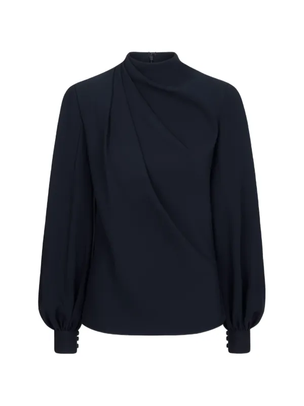 Oscar de la Renta Draped Georgette Blouse in Blue