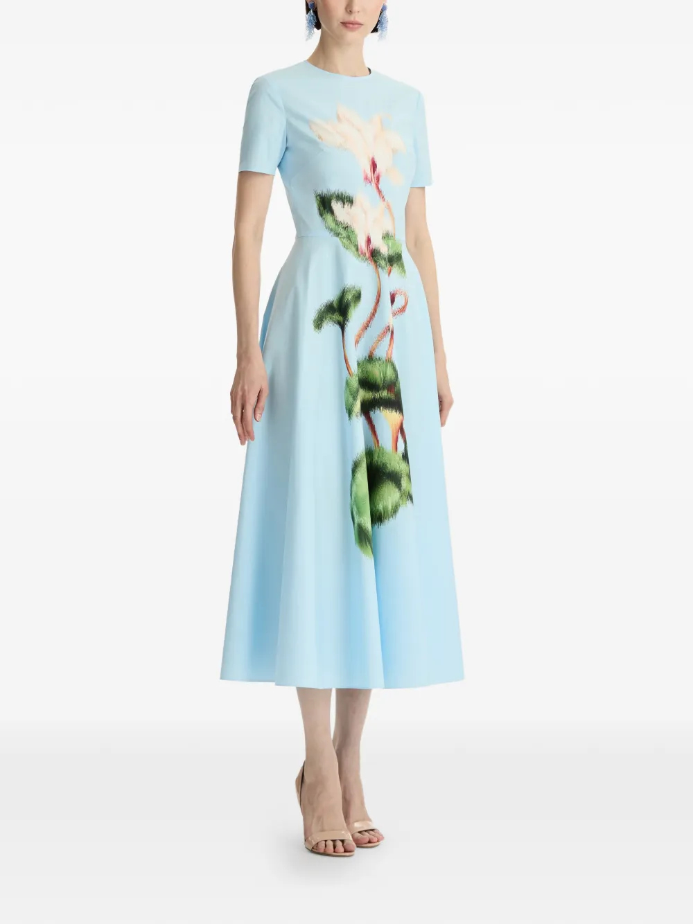 Oscar de la Renta Midi-jurk met bloemenprint Blauw