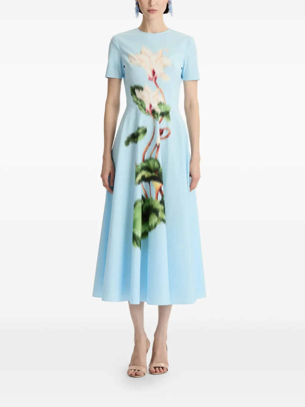 Oscar de la Renta Midi-jurk met bloemenprint Blauw