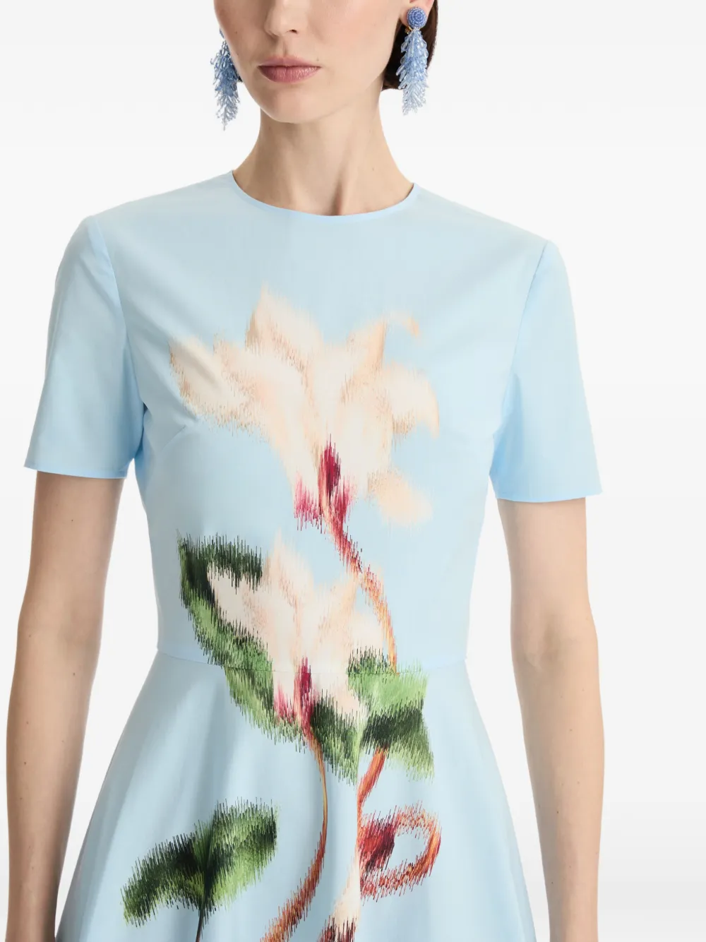 Oscar de la Renta Midi-jurk met bloemenprint Blauw