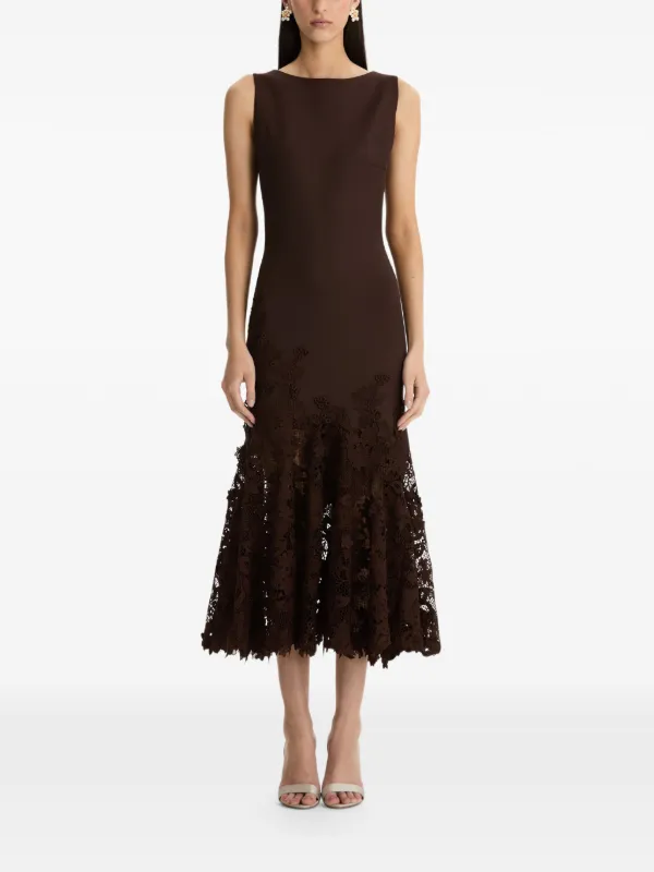 Oscar De La Renta Flower Guipure Trumpet Maxi Dress | Brown | FARFETCH
