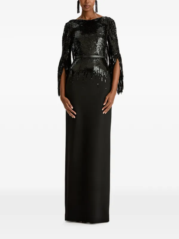 sequin fringe dress long sleeve Shiny Silver and Black Sequin Fringe Long Sleeve Dress