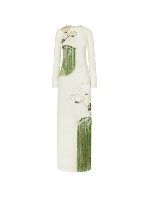 Oscar de la Renta threadwork fringed caftan maxi dress