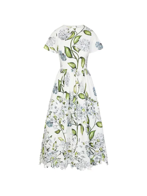 Oscar de la Renta porcelain-flower embroidered midi dress