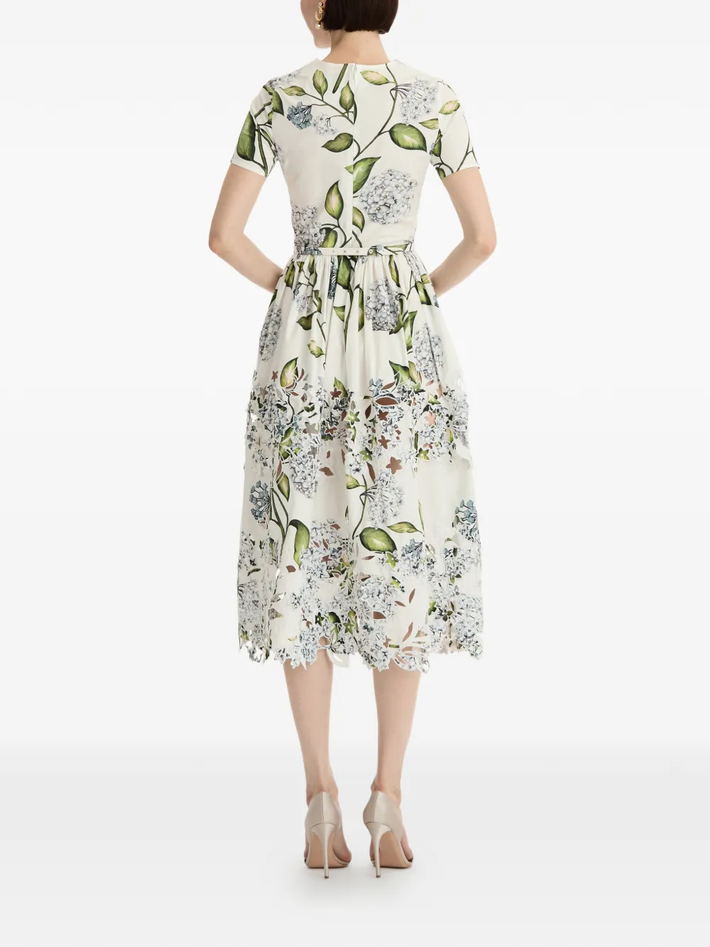 Oscar de la Renta Midi-jurk met geborduurde bloemen Wit