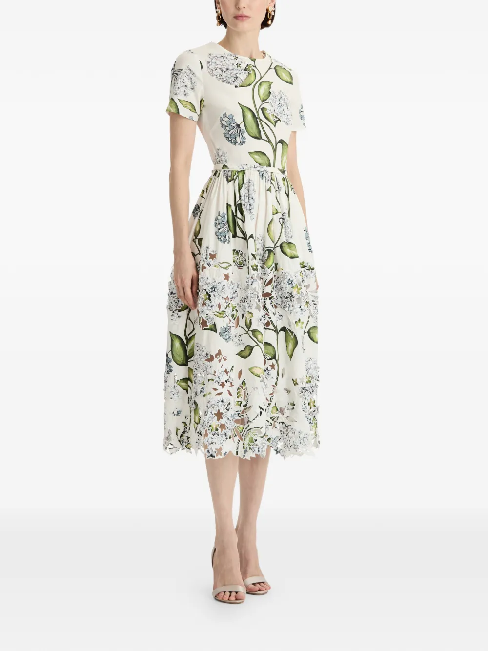 Oscar de la Renta Midi-jurk met geborduurde bloemen Wit