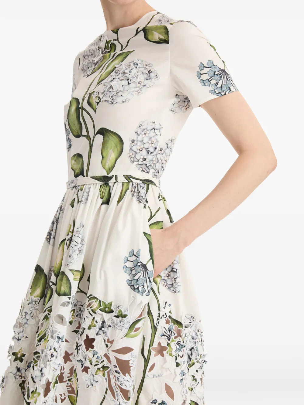 Oscar de la Renta Midi-jurk met geborduurde bloemen Wit