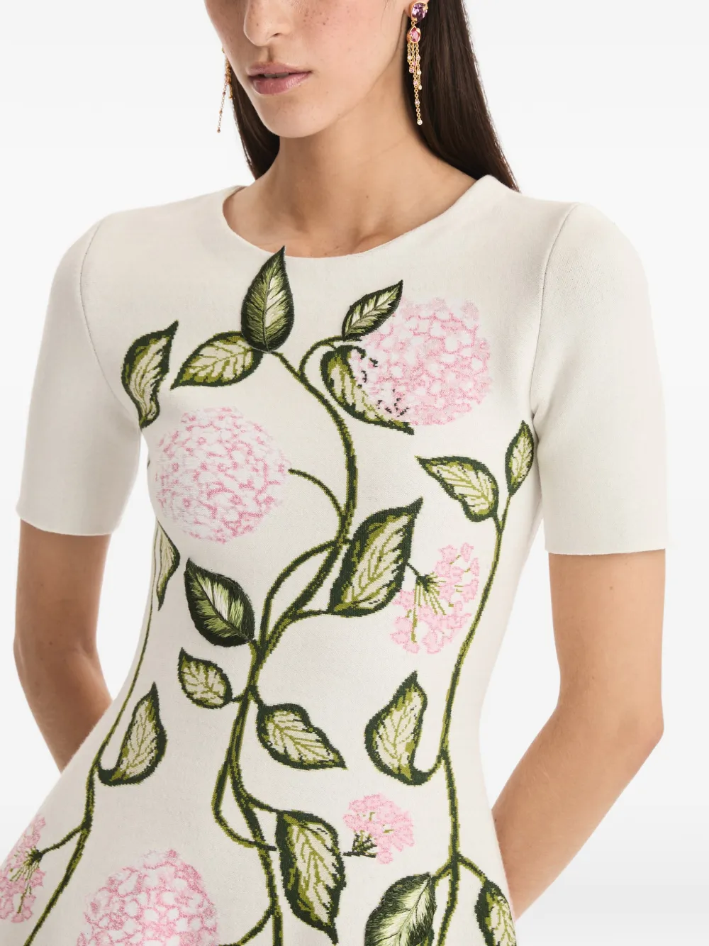 Oscar De La Renta Porcelain Flower Jacquard Maxi Dress | Neutrals