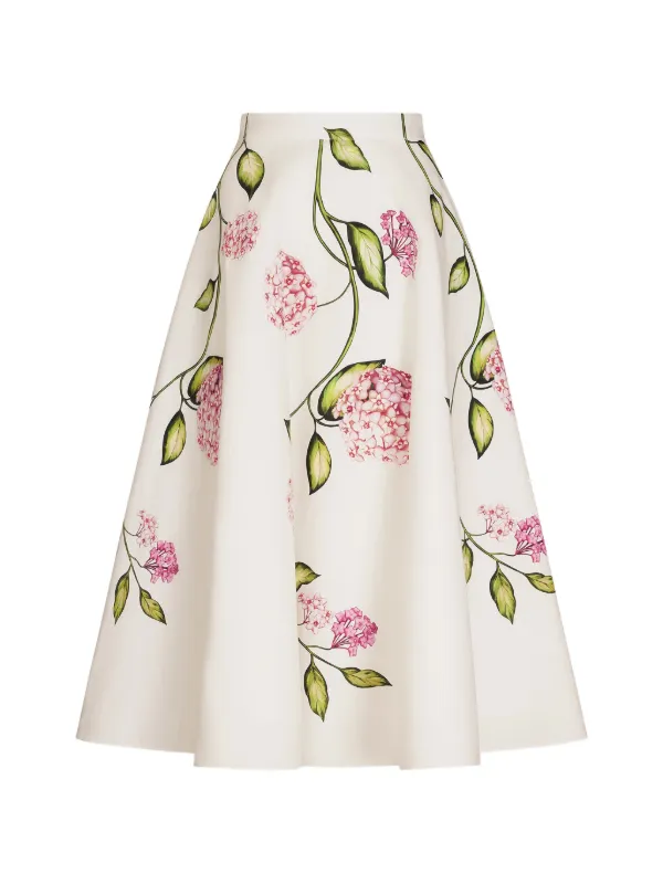 Oscar de la Renta Flower-print Midi Skirt in White