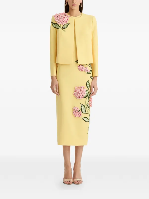 Oscar De La Renta Porcelain flower-embroidered Jacket | Yellow