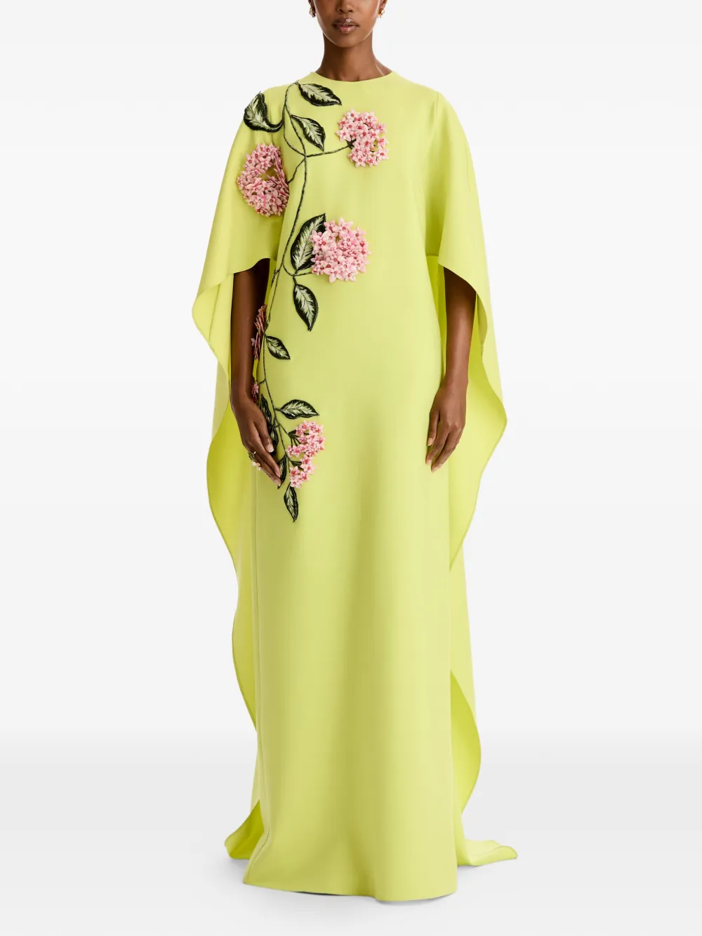 Porcelain Flower-Embroidered Maxi Dress