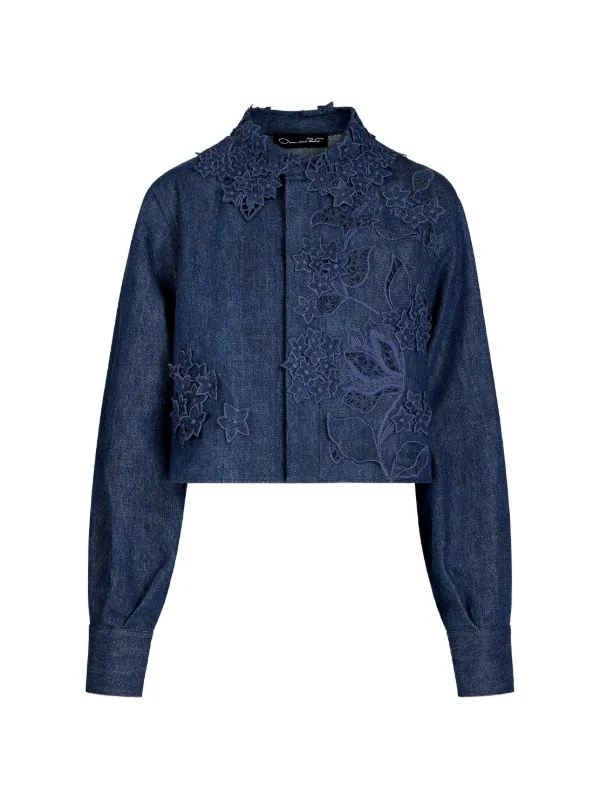 Oscar de la Renta Flower-embroidery Jacket in Blue