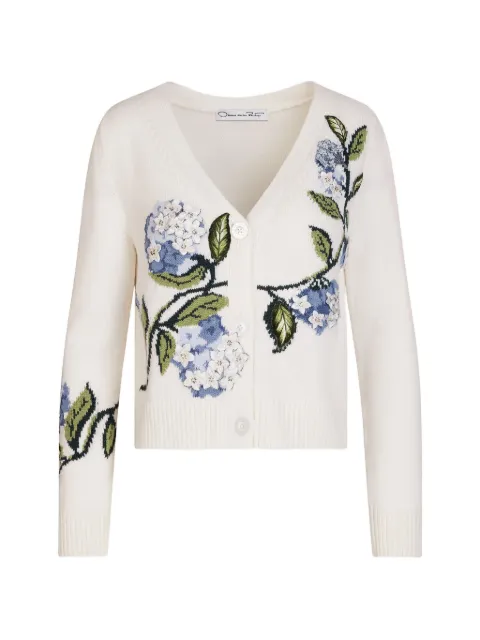 Oscar de la Renta Porcelain flower jacquard cardigan