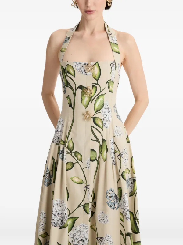 Oscar De La Renta flower-print halter-neck Midi Dress | Neutrals | FARFETCH  ID