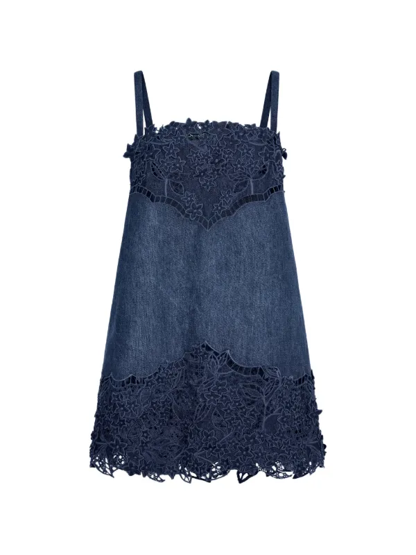 Oscar de la Renta Porcelain-flower Cutout Mini Dress in Blue
