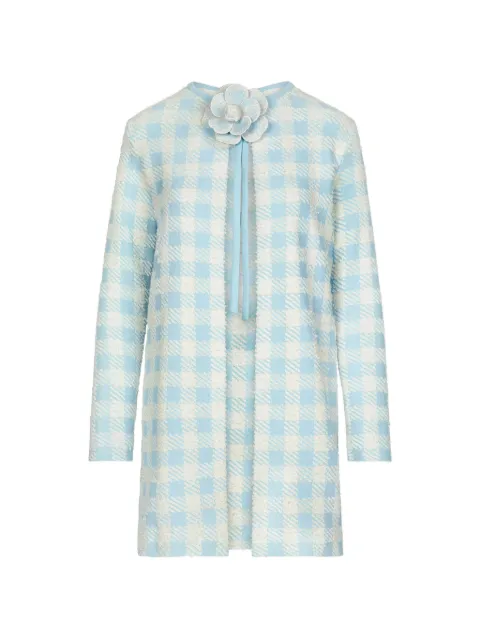 Oscar de la Renta gingham-pattern flower-appliqué coat