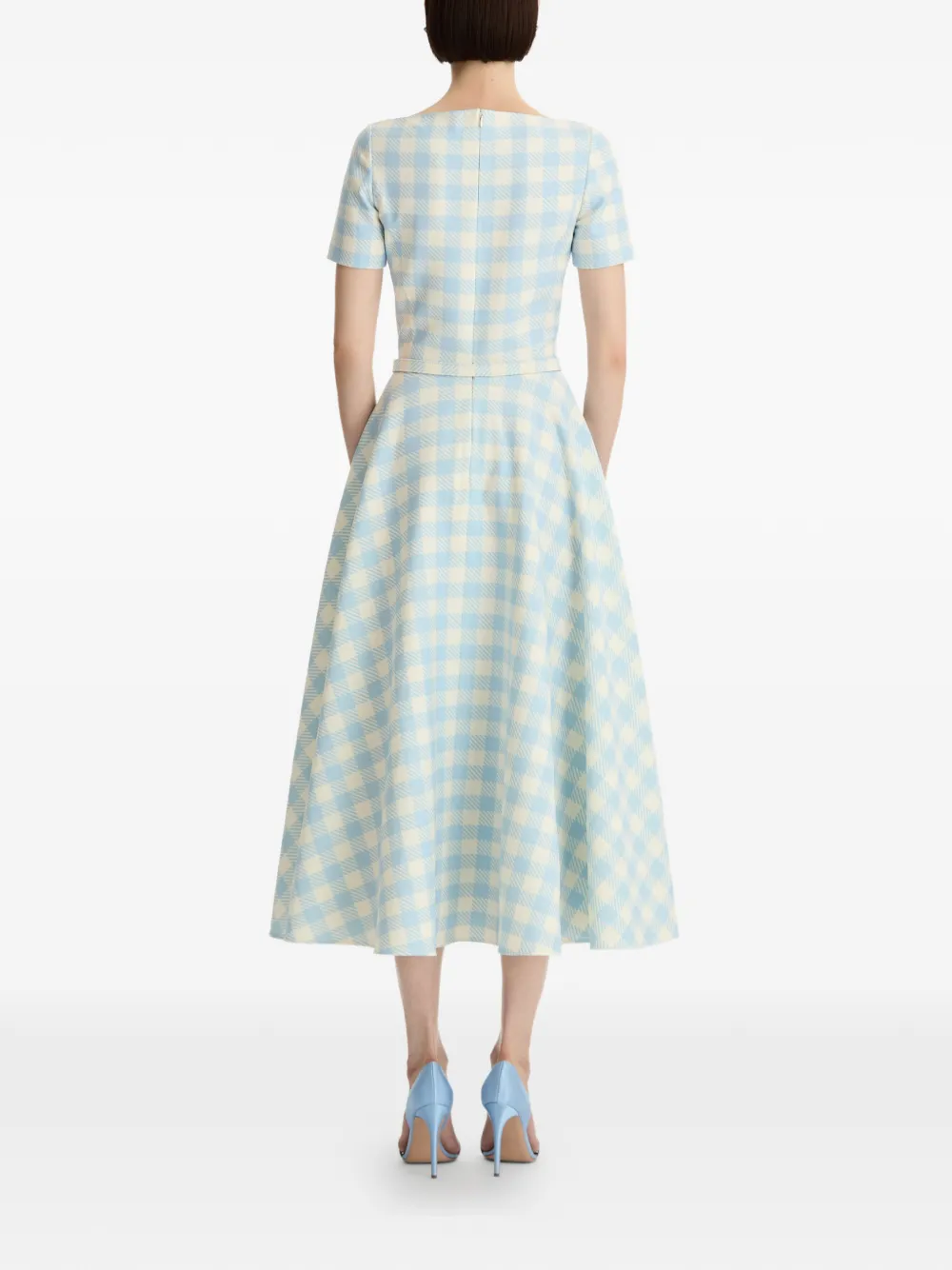 Oscar de la Renta Jurk met gingham ruit en ceintuur Blauw