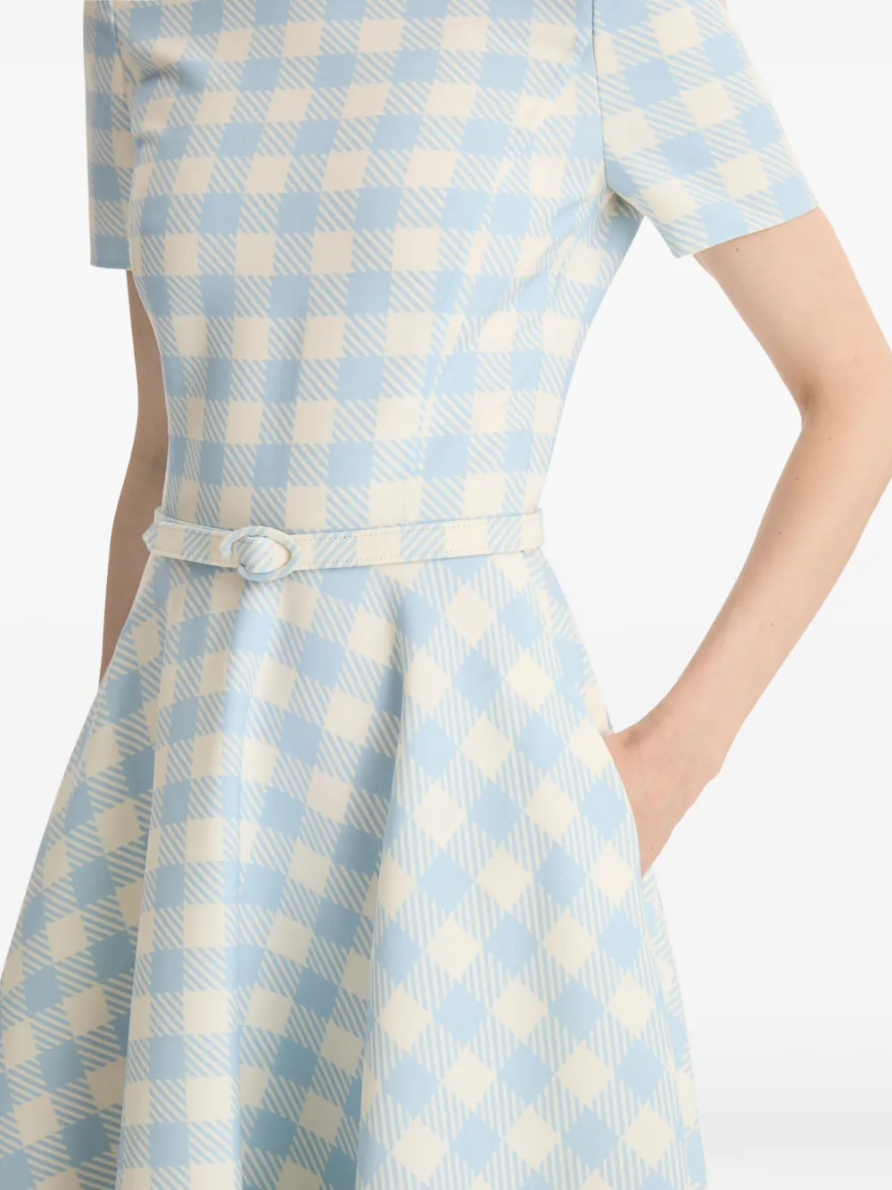Oscar de la Renta Jurk met gingham ruit en ceintuur Blauw