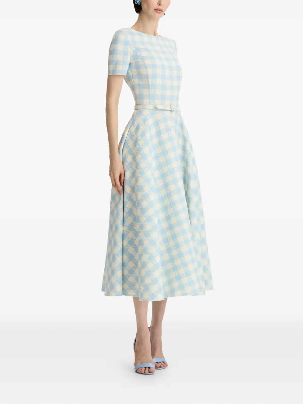 Oscar de la Renta Jurk met gingham ruit en ceintuur Blauw
