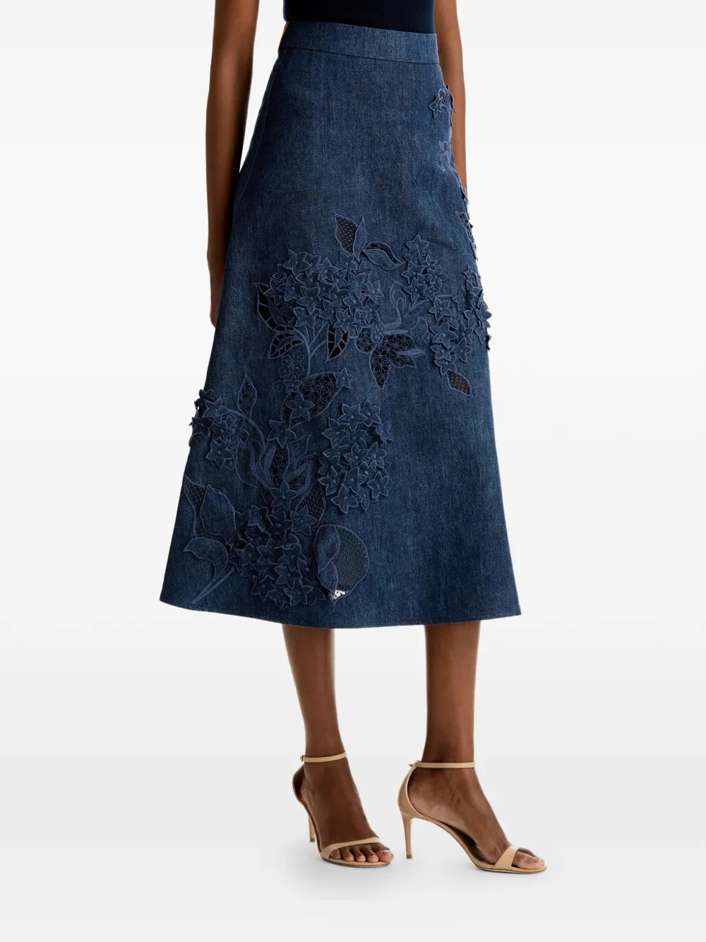 Oscar de la Renta Midi-rok met uitgesneden detail en bloem Blauw