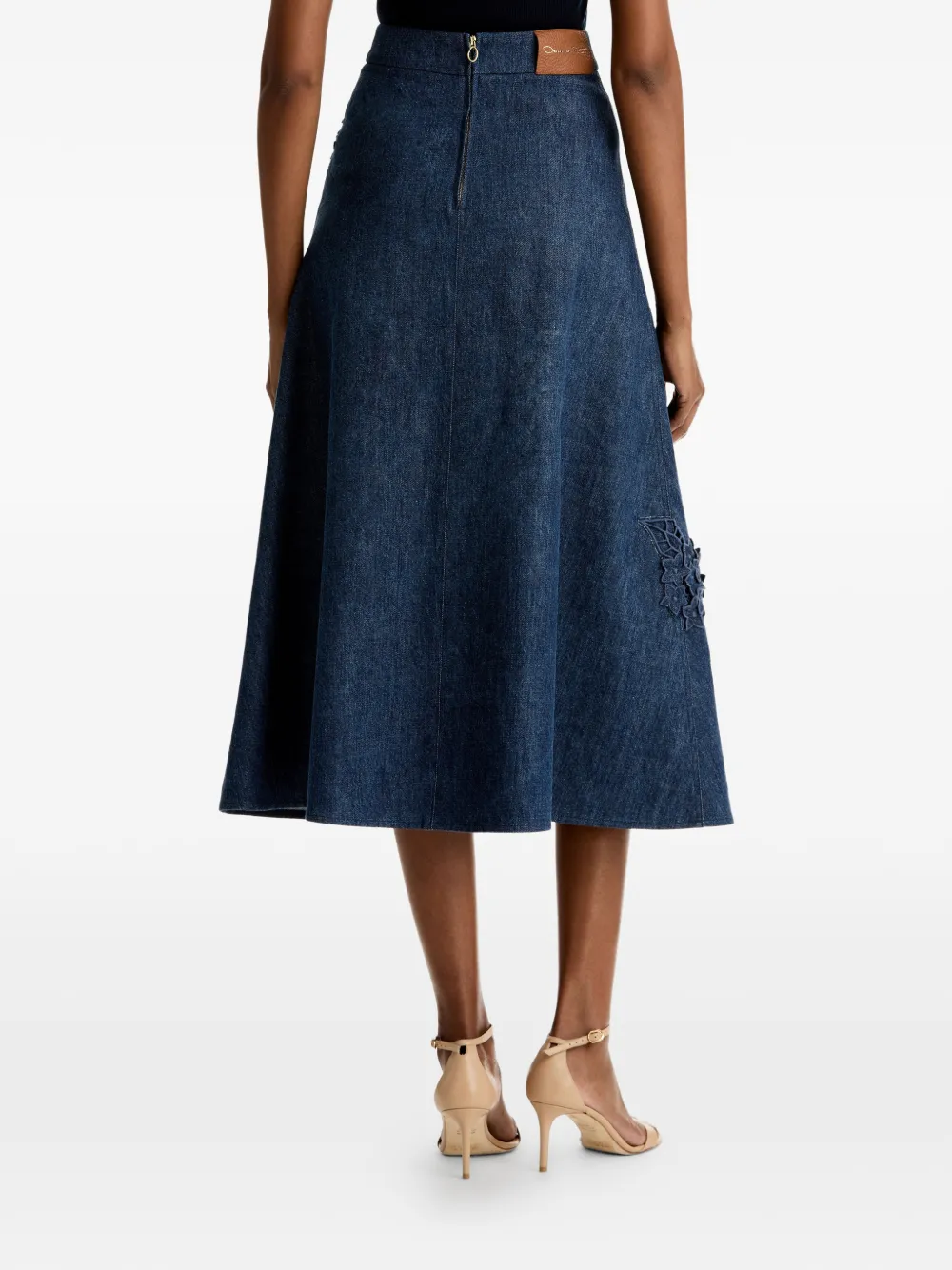 Oscar de la Renta Midi-rok met uitgesneden detail en bloem Blauw