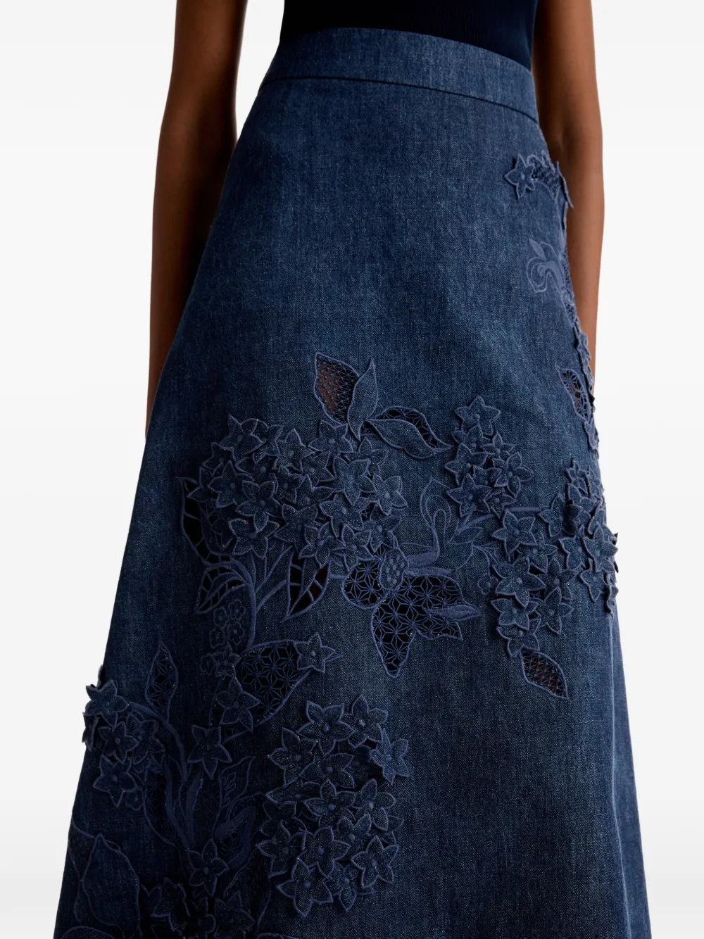 Oscar de la Renta Midi-rok met uitgesneden detail en bloem Blauw