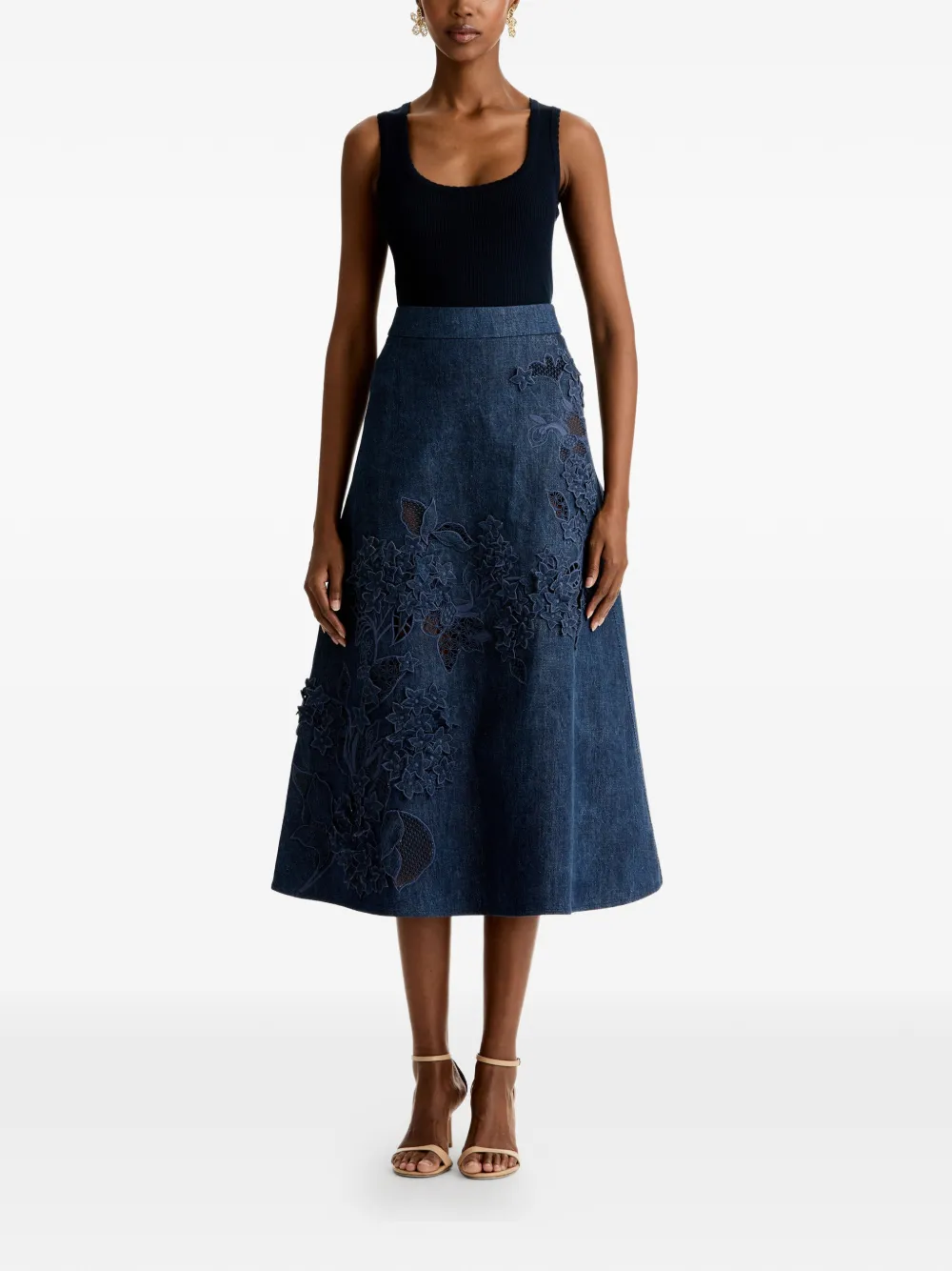 Oscar de la Renta Midi-rok met uitgesneden detail en bloem Blauw