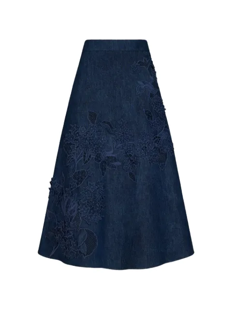 Oscar de la Renta porcelain-flower cutout-detail midi skirt