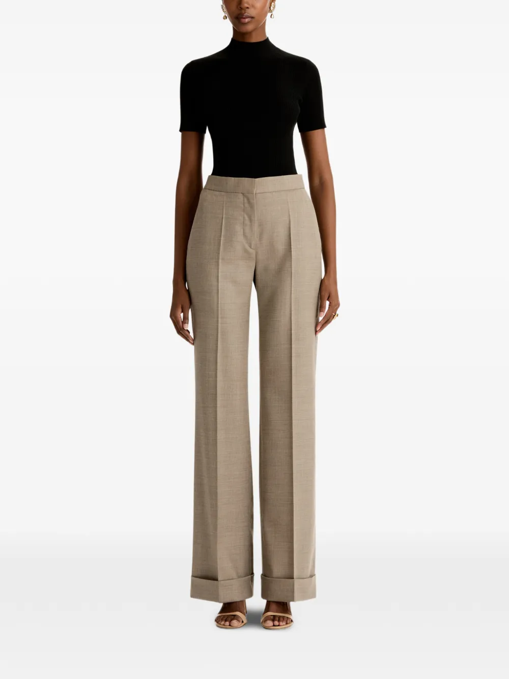 Oscar de la Renta Broek met wijde pijpen en cuffs Beige