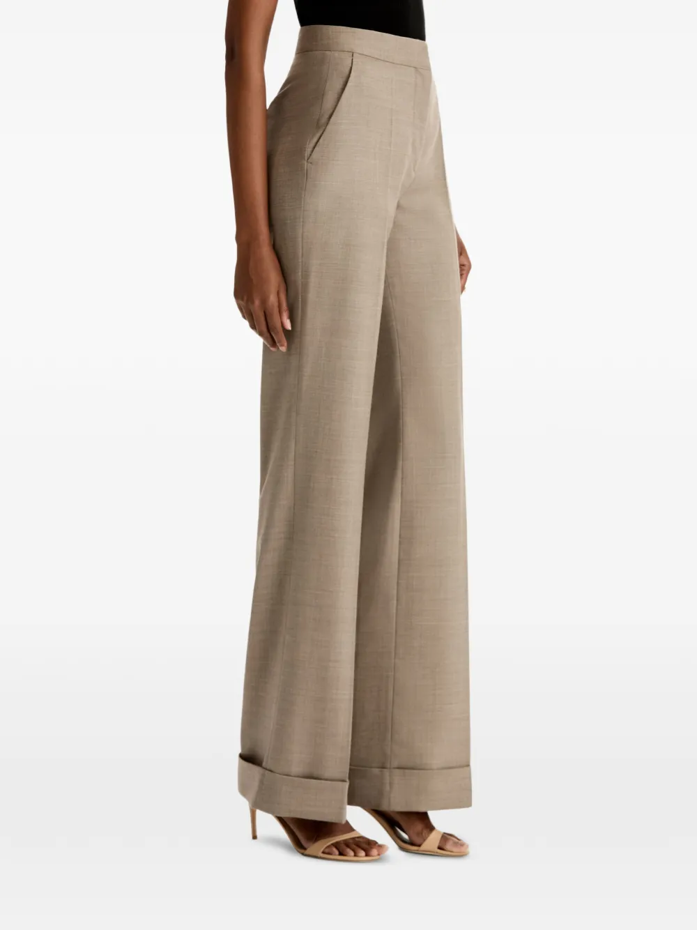 Oscar de la Renta Broek met wijde pijpen en cuffs Beige