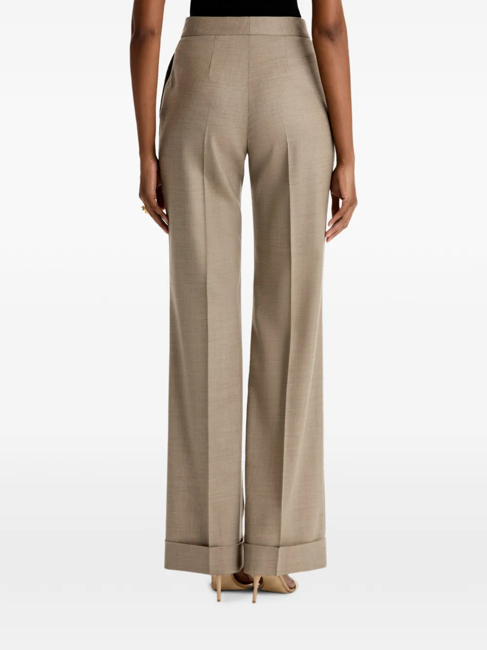 Oscar de la Renta Broek met wijde pijpen en cuffs Beige