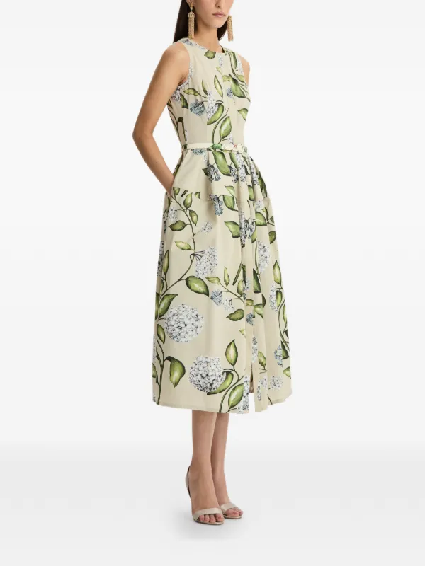 oscar de la renta floral midi dress Floral cotton-blend midi dress in multicoloured - Oscar De La Renta