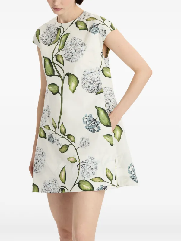 oscar mini dress white floral Oscar de La Renta Porcelain-flower Mini Dress