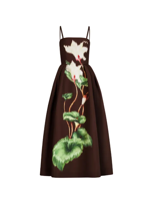 oscar midi dress brown Oscar De La Renta floral-print Midi Dress | Brown
