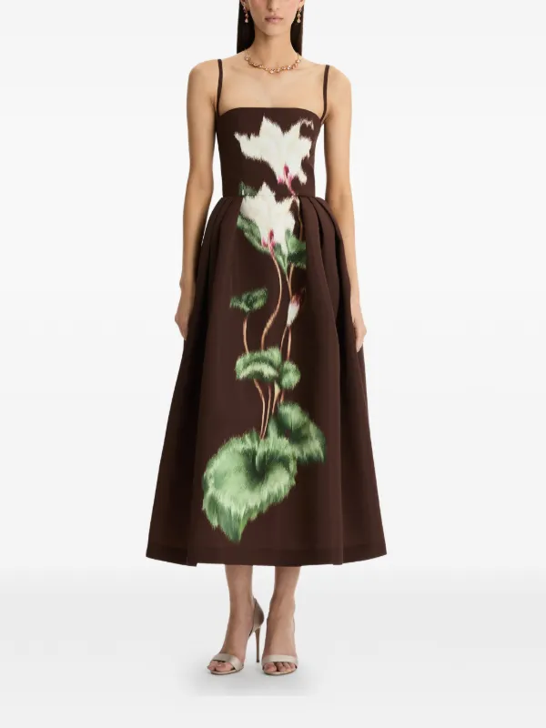 oscar midi dress brown Oscar De La Renta Cut-Out Leather Midi Dress In Brown - 50% Off