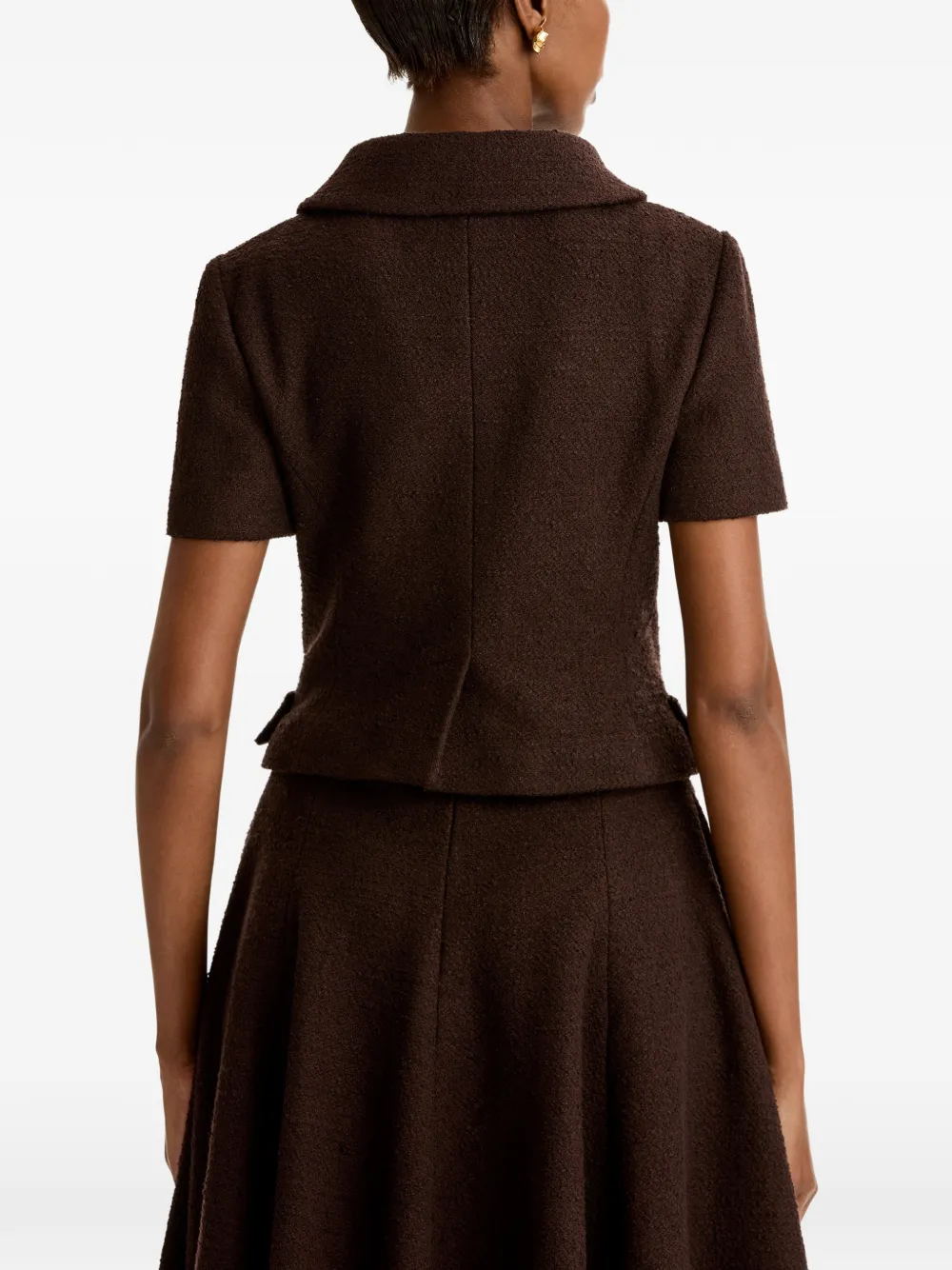 Oscar de la Renta Tweed jack met korte mouwen en knopen Bruin