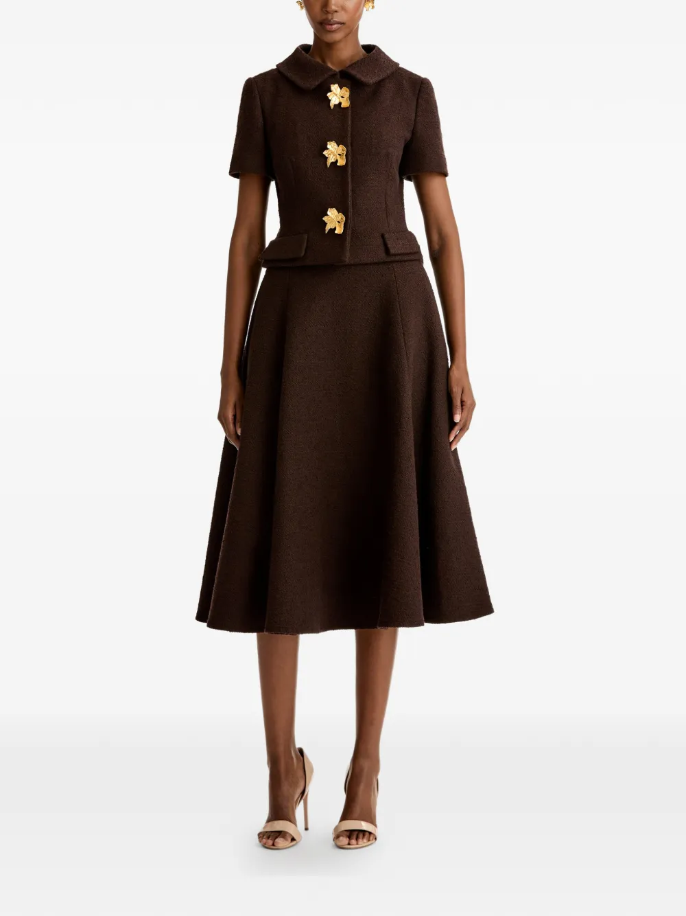 Oscar de la Renta Tweed jack met korte mouwen en knopen Bruin