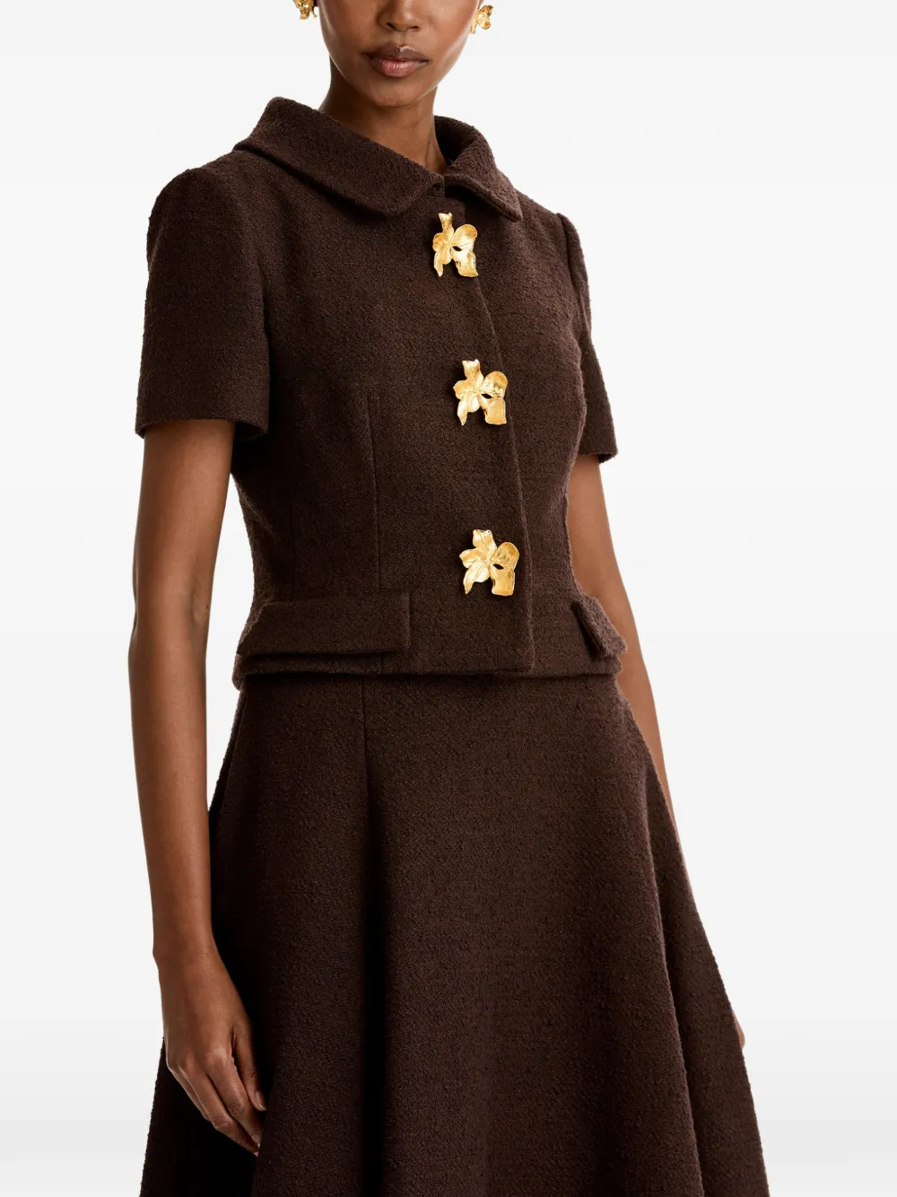 Oscar de la Renta Tweed jack met korte mouwen en knopen Bruin