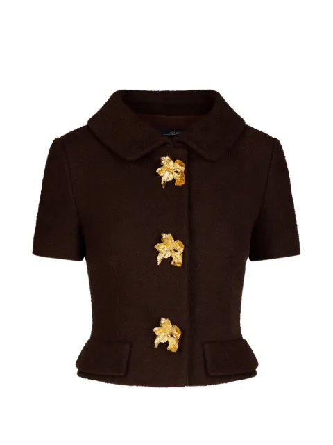 Oscar de la Renta buttoned short-sleeve tweed jacket