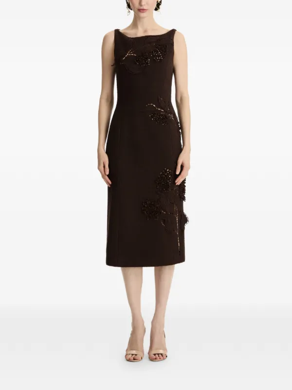 Oscar De La Renta flower-detail cutout-detail Midi Dress | Brown | FARFETCH IE Oscar De La Renta flower-detail cutout-detail Midi Dress | Brown | FARFETCH IE