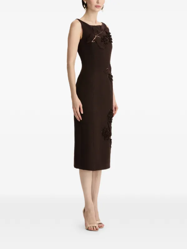 oscar midi dress brown Oscar de La Renta Flower-detail Cutout Midi Dress