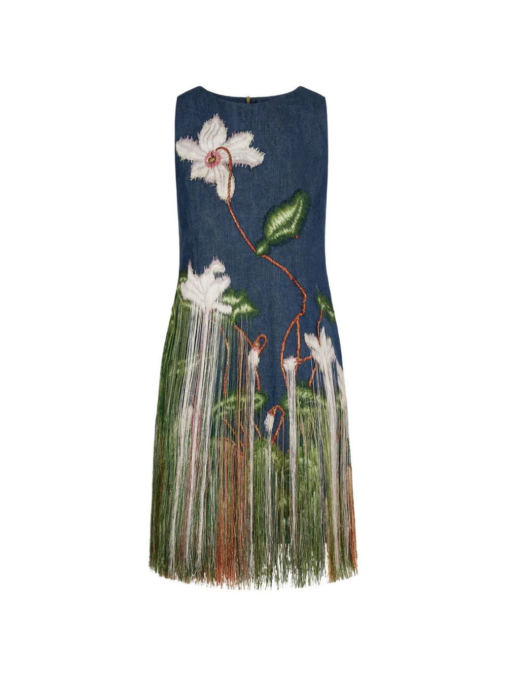 Oscar de la Renta Abito corto con dettaglio a frange - Blu