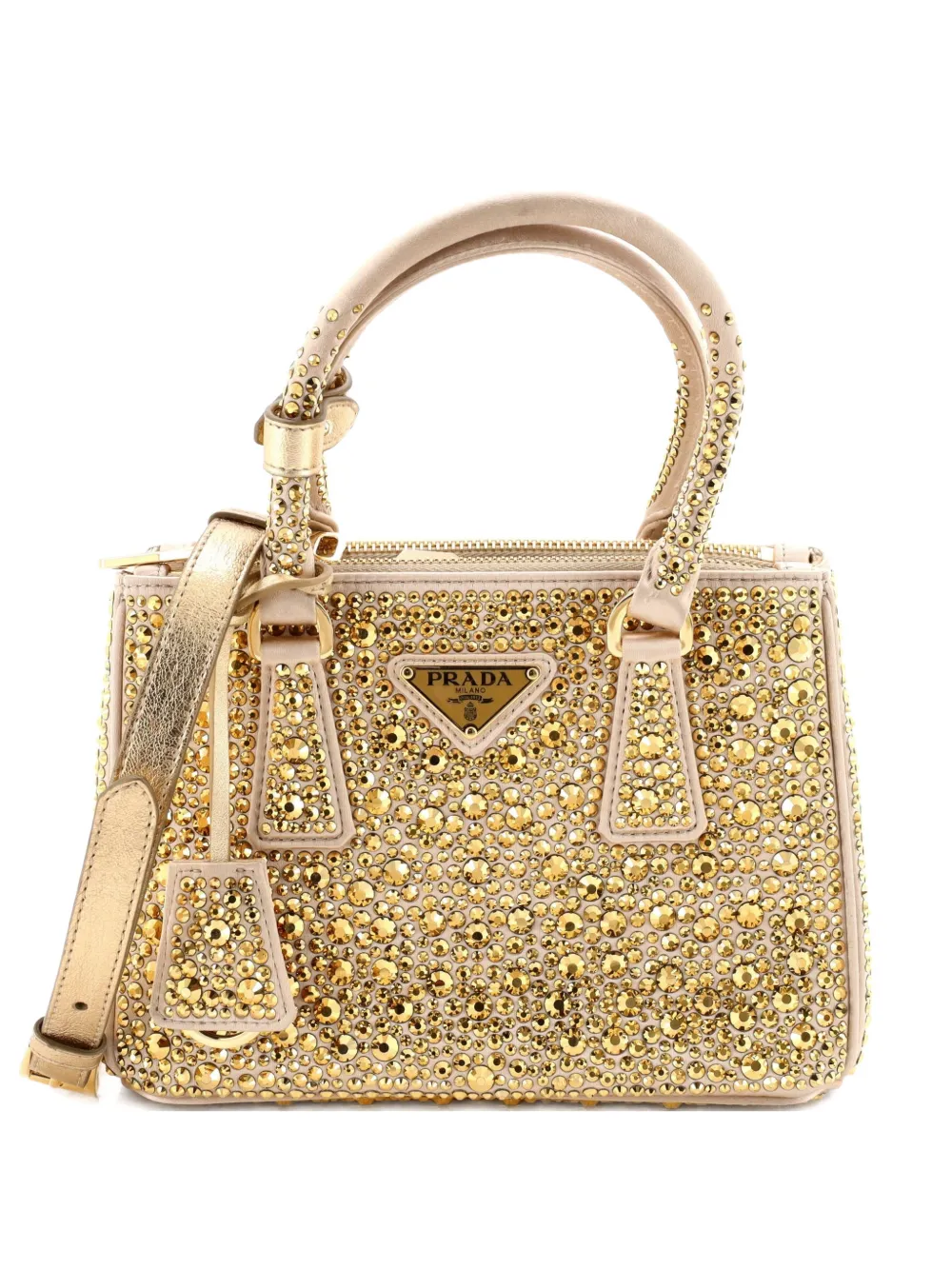 Prada Pre-Owned Galleria Double Zip Tote Crystal Embellished Satin Mini shoulder bag - Oro