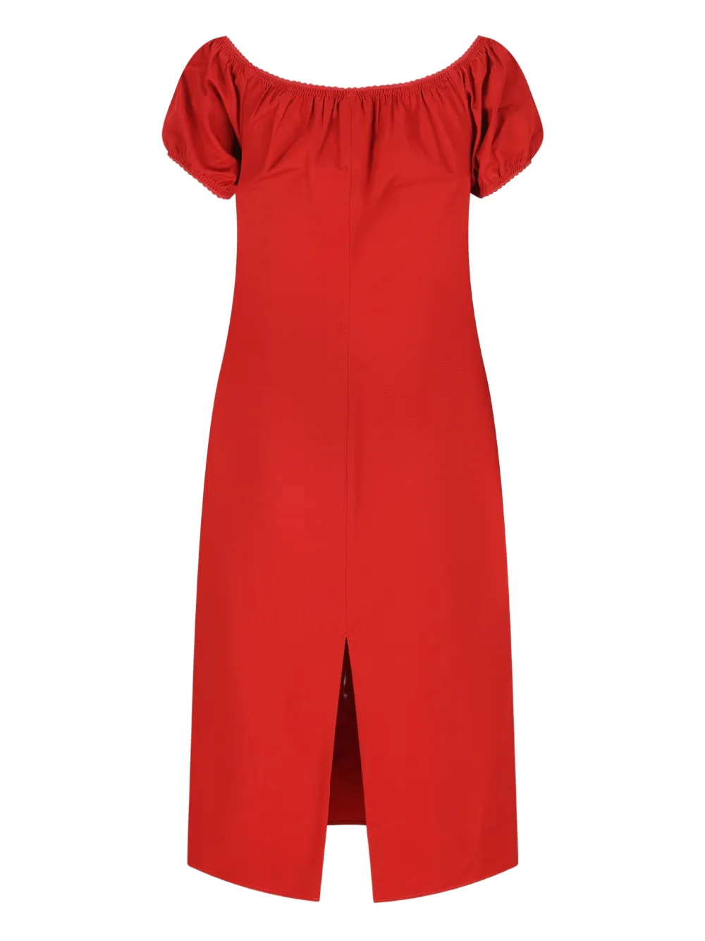 Miu Miu off-shoulder label-detail midi dress - Rood
