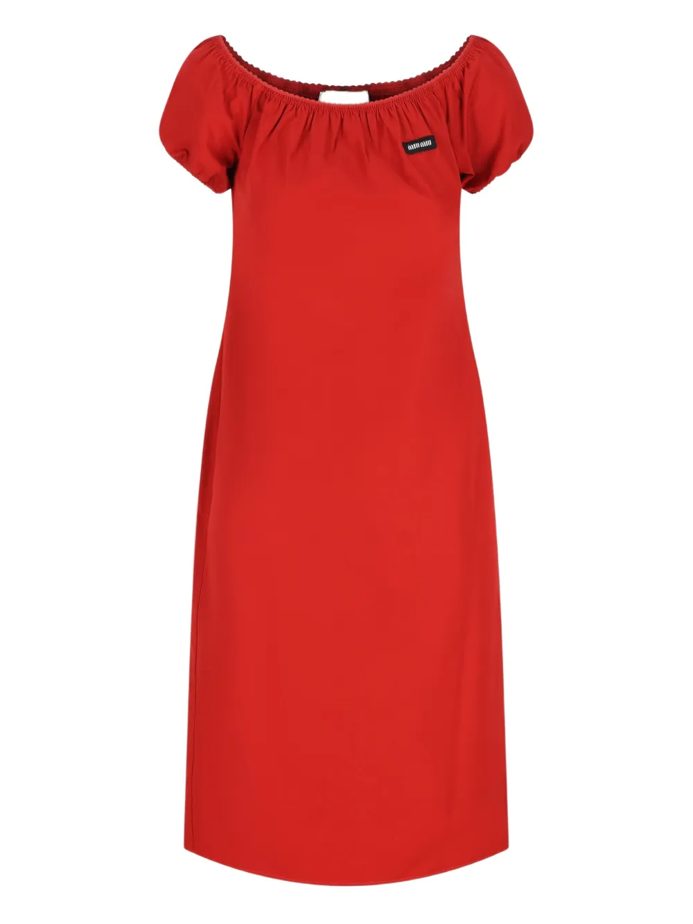 Miu Miu off-shoulder label-detail midi dress - Rosso
