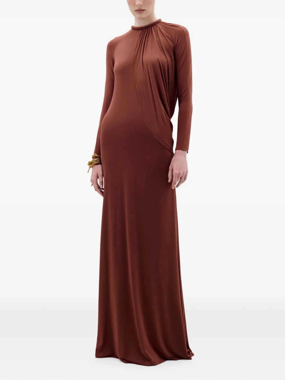 Silvia Tcherassi Lais draped long-sleeve maxi dress - Bruin